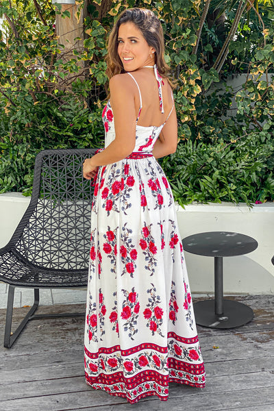 ivory and red floral maxi dress