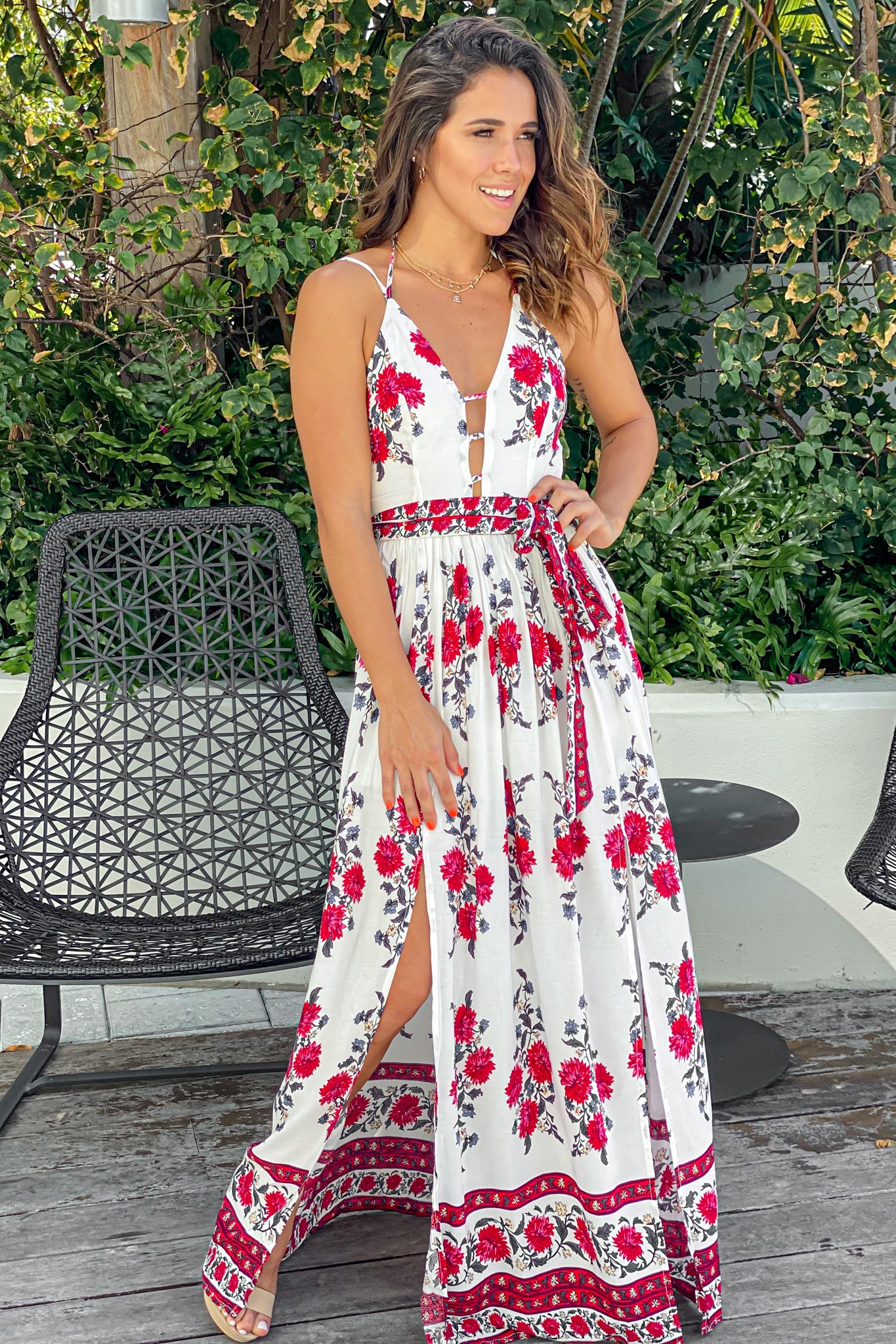 ivory and red floral maxi