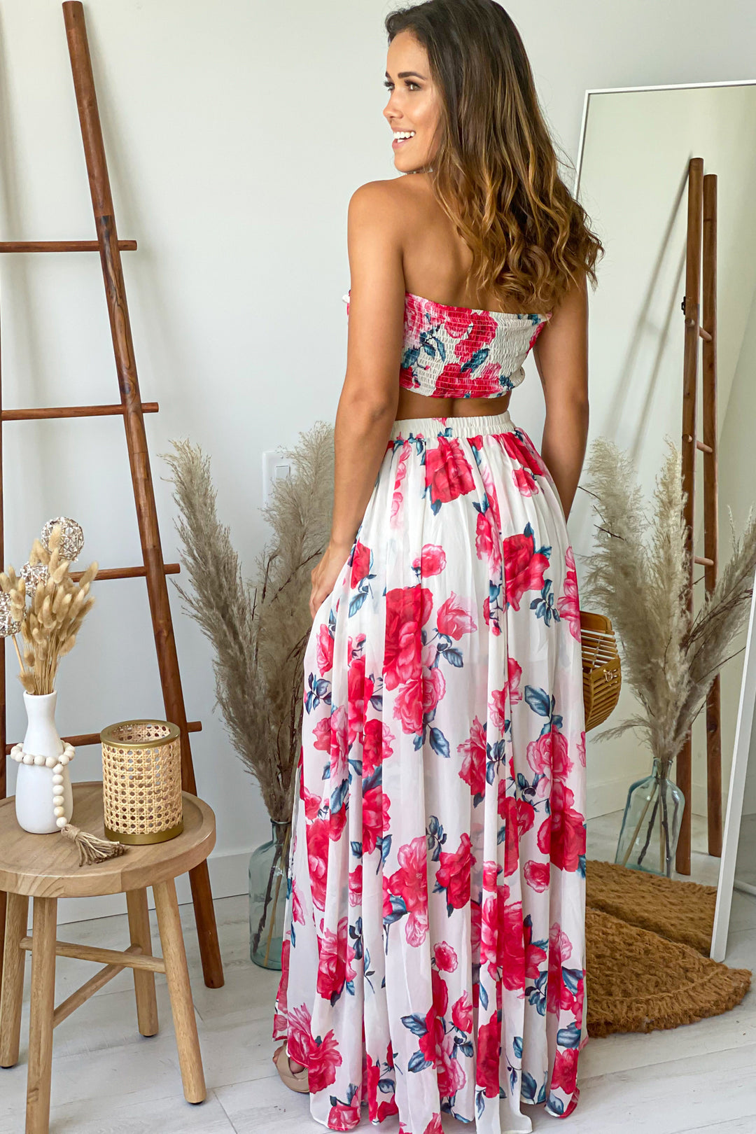 Ivory and Red Floral Skirt and Top Set Ivory and Red Floral Skirt and Top Set