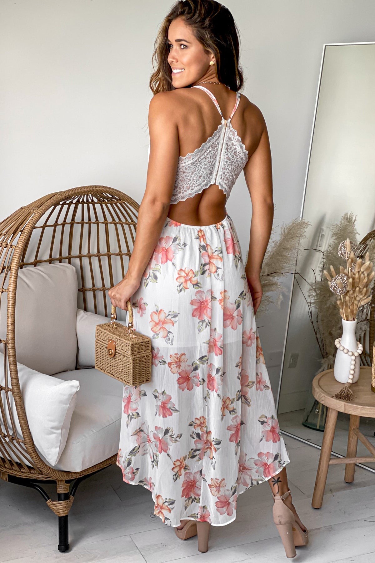 Ivory Floral High Low Dress With Lace Back | Short Dresses Saved by the Dress Ivory Floral High Low Dress With Lace Back | Short Dresses Saved by the Dress