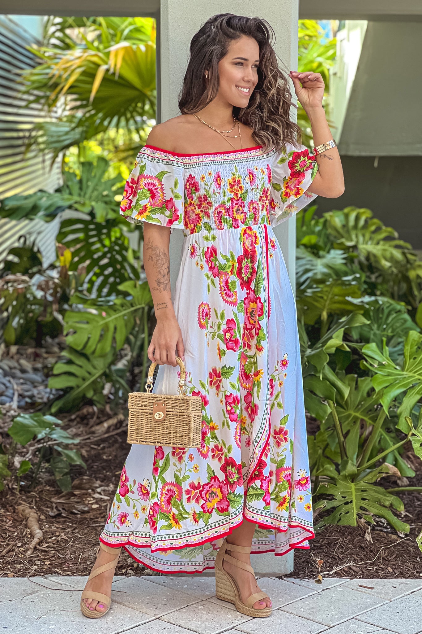 ivory floral high low dress