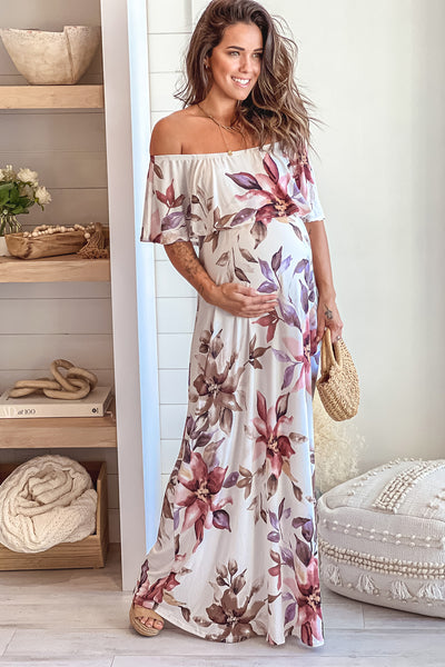 ivory floral maternity cute maxi dress
