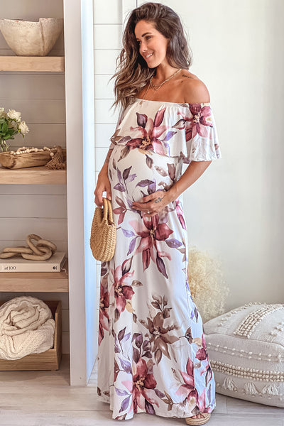 ivory floral maternity maxi dress