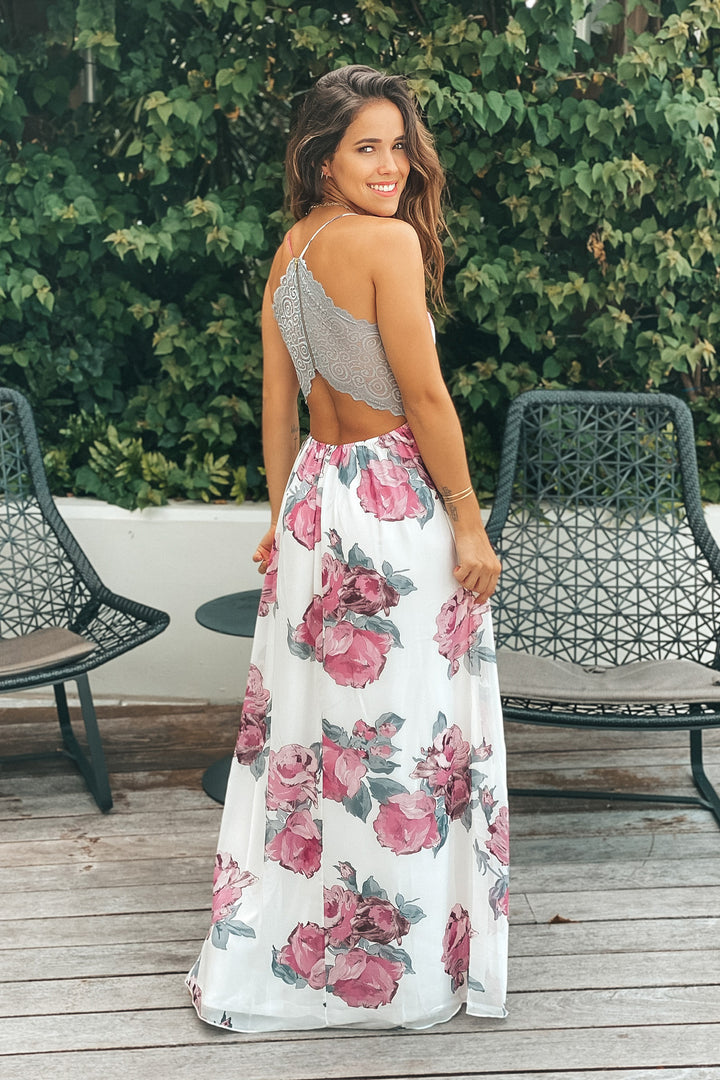 Ivory Floral Maxi Dress With Lace Back | Short Dresses Saved by the Dress Ivory Floral Maxi Dress With Lace Back | Short Dresses Saved by the Dress