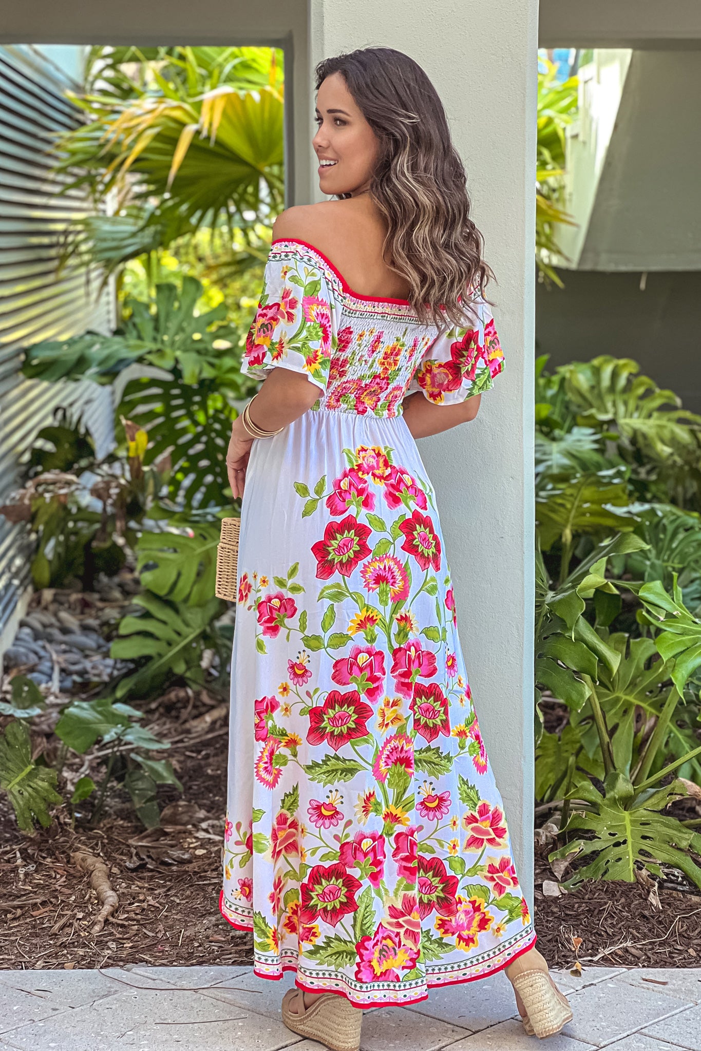 ivory floral off shoulder dress