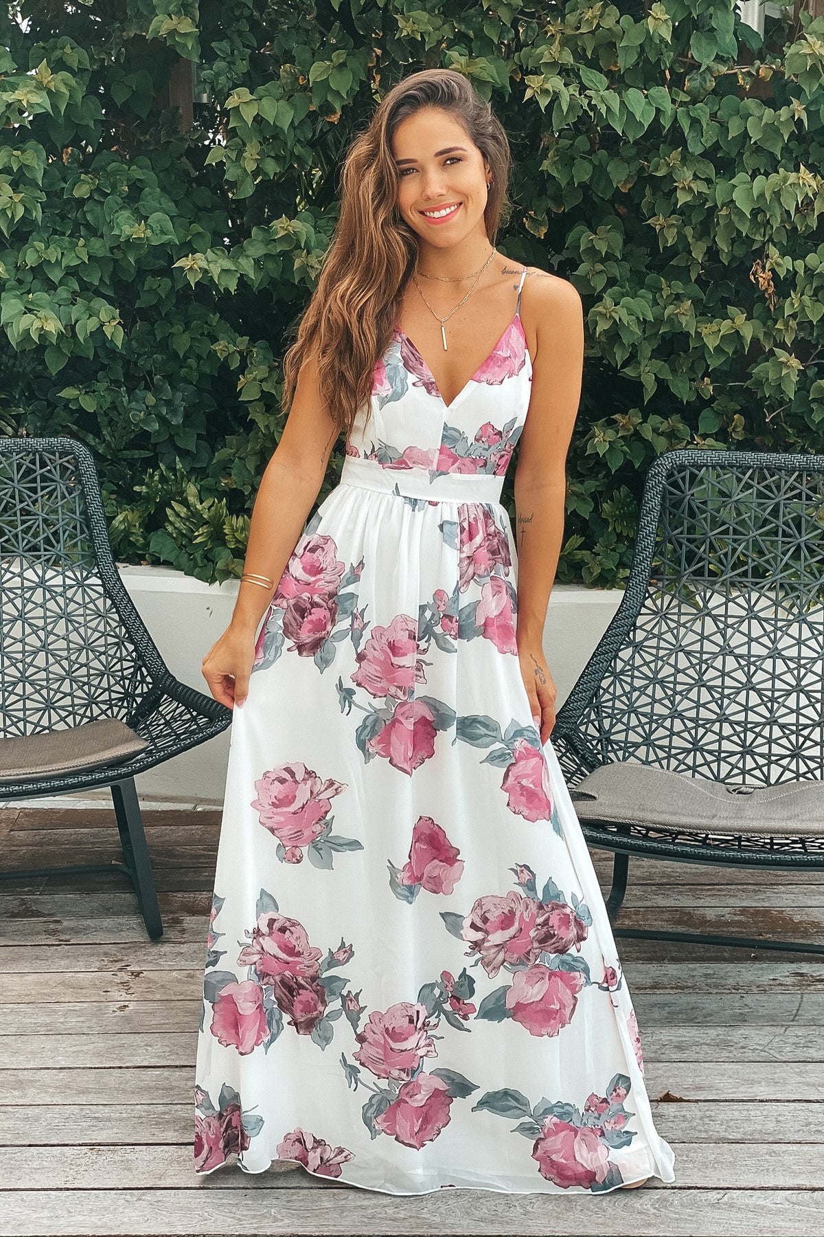 Ivory Floral Maxi Dress With Lace Back | Short Dresses – Saved by the Dress