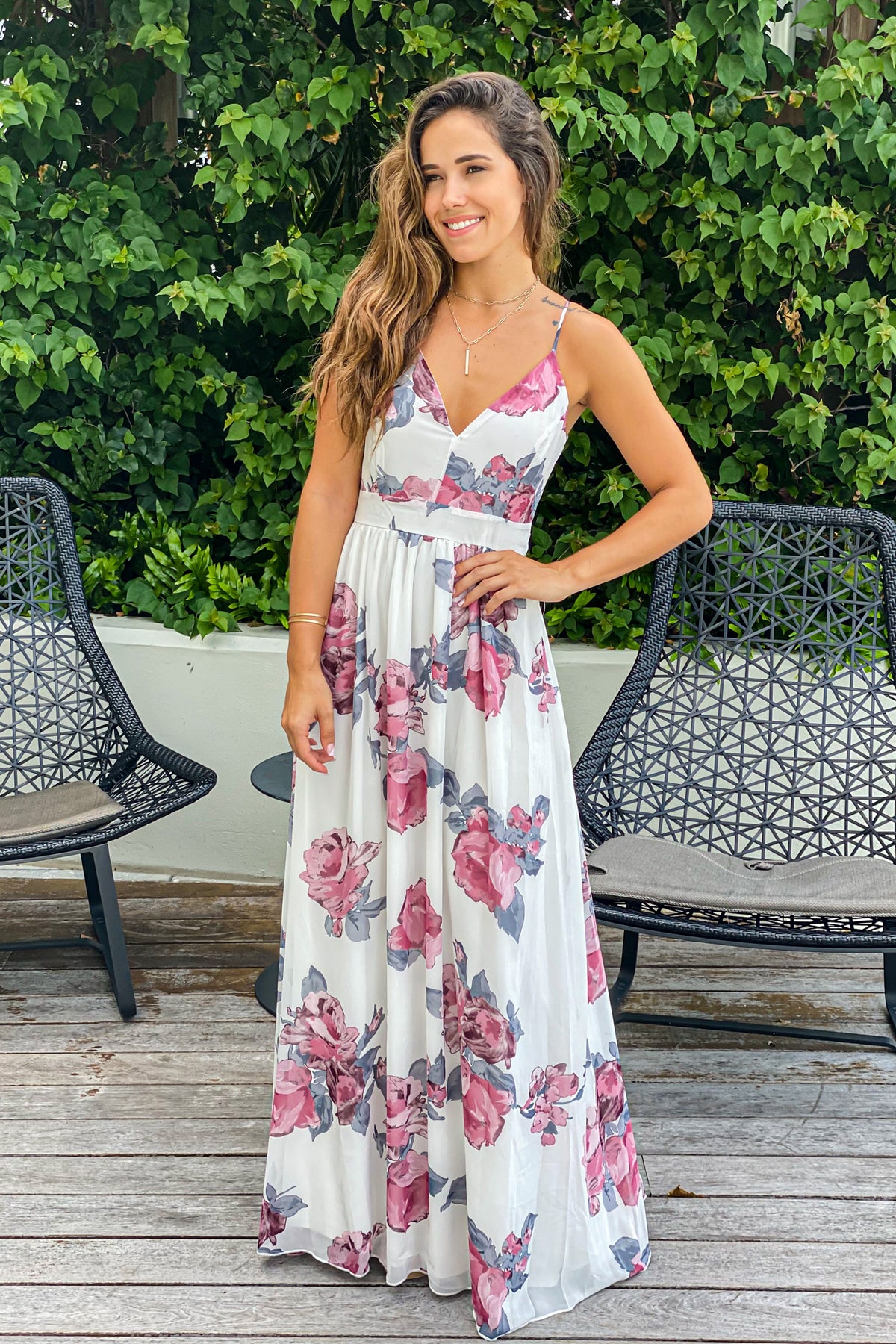 Ivory Floral Maxi Dress With Lace Back | Short Dresses – Saved by the Dress