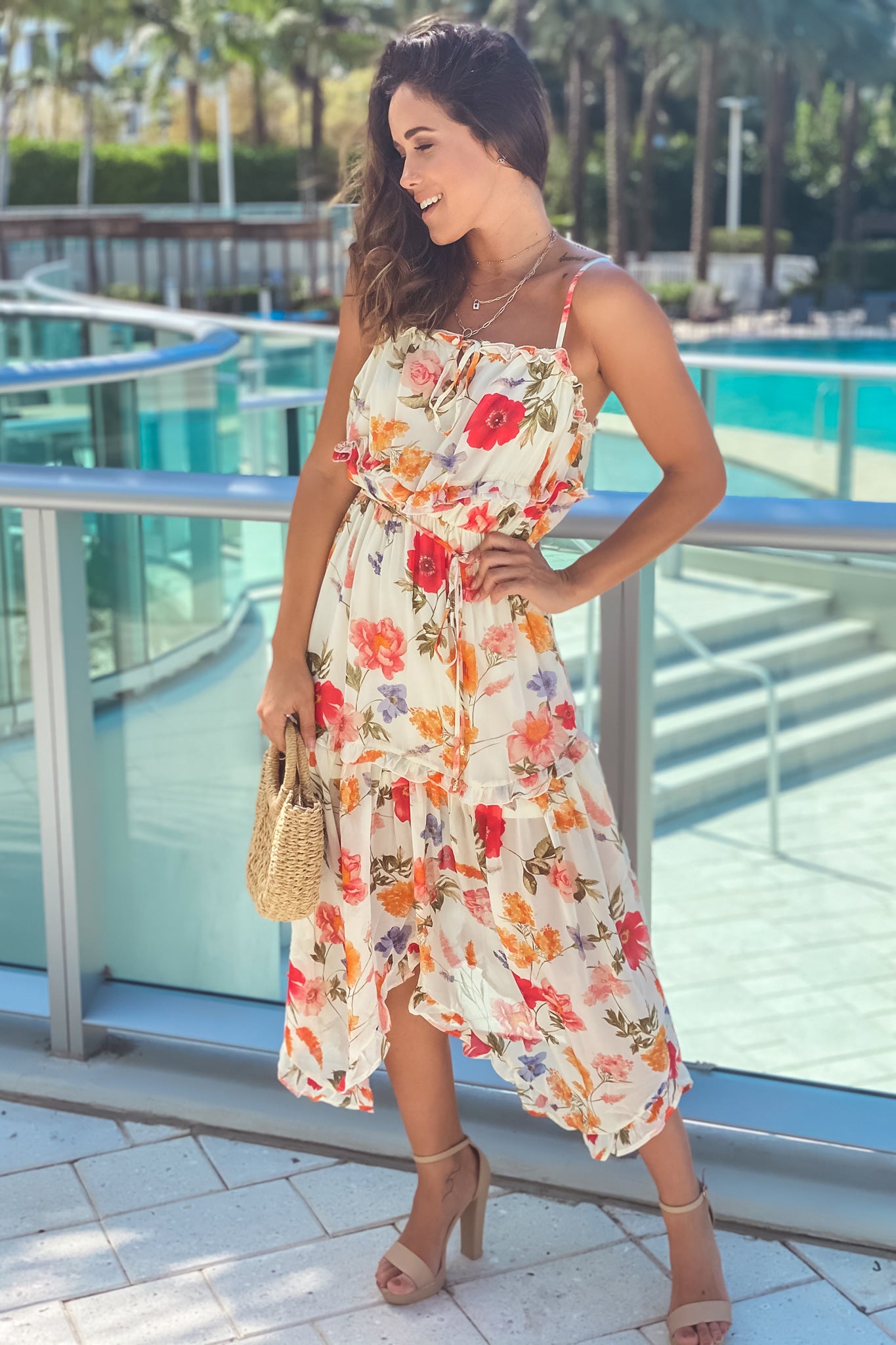 ivory floral vacation dress