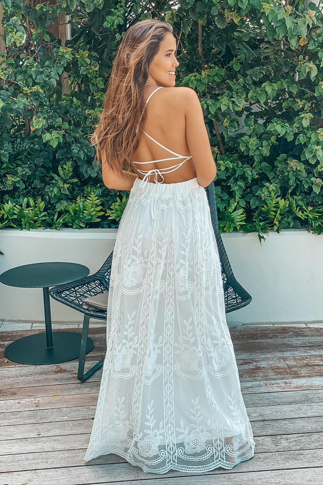 Ivory Lace Maxi Dress with Cutouts