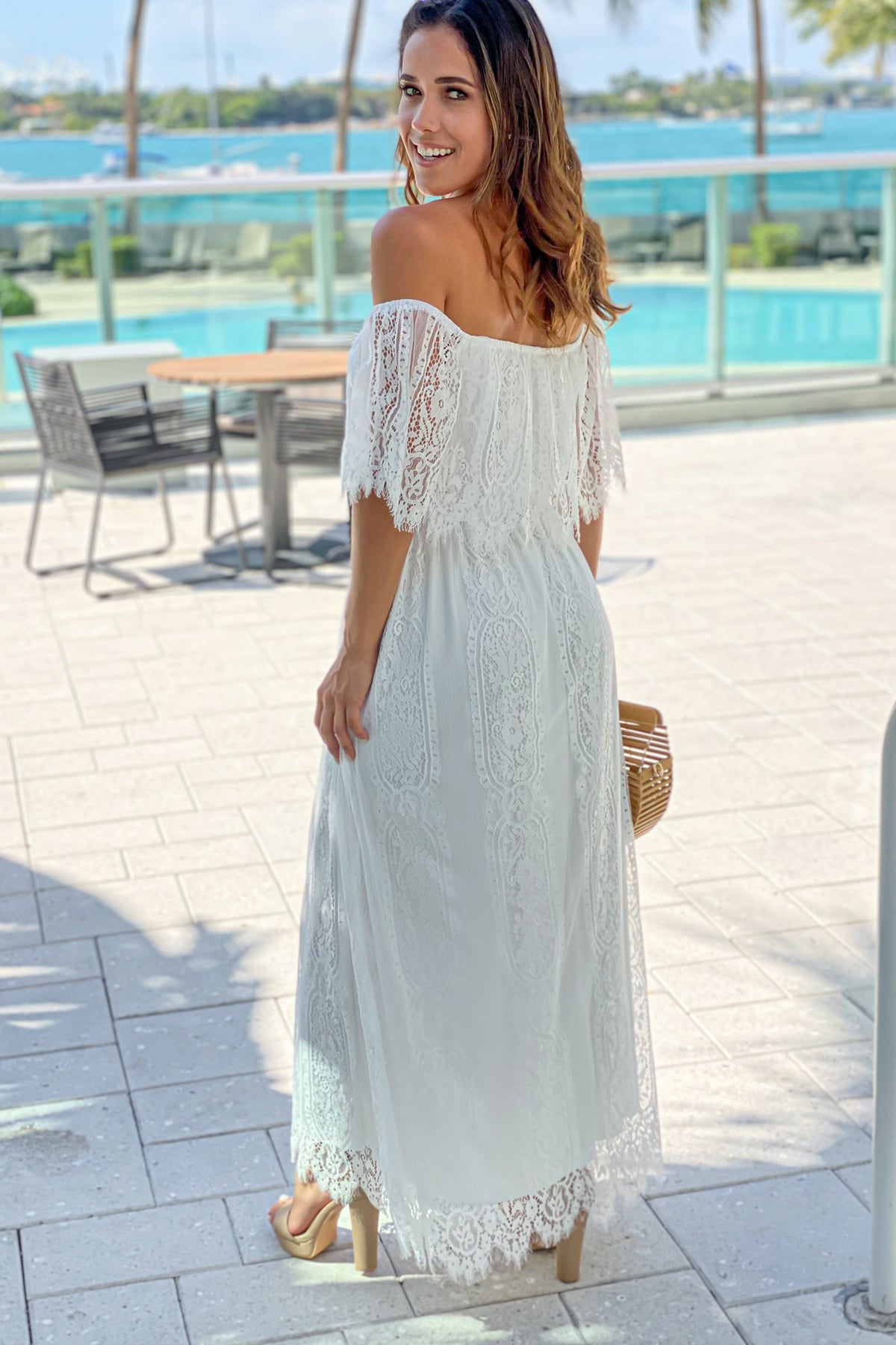 Ivory Lace Off Shoulder Dress | Maxi Dresses – Saved by the Dress