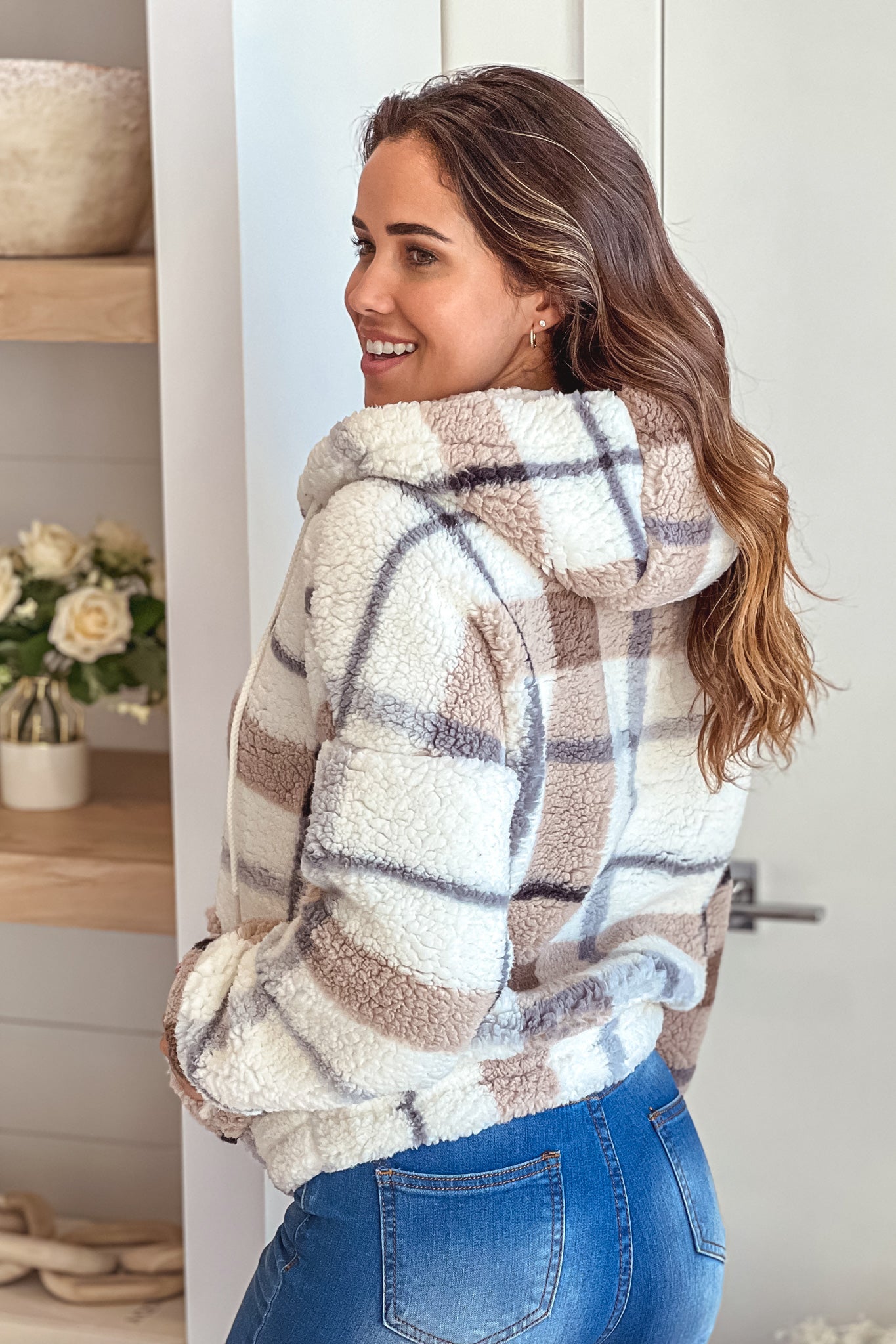 ivory plaid hoodie