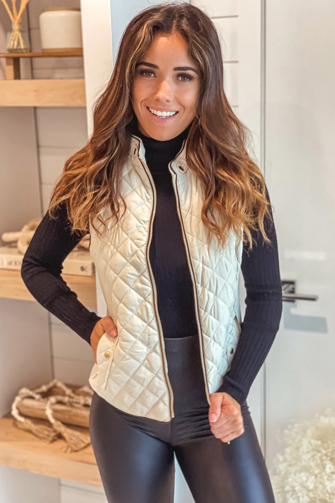 Ivory quilted vest hotsell