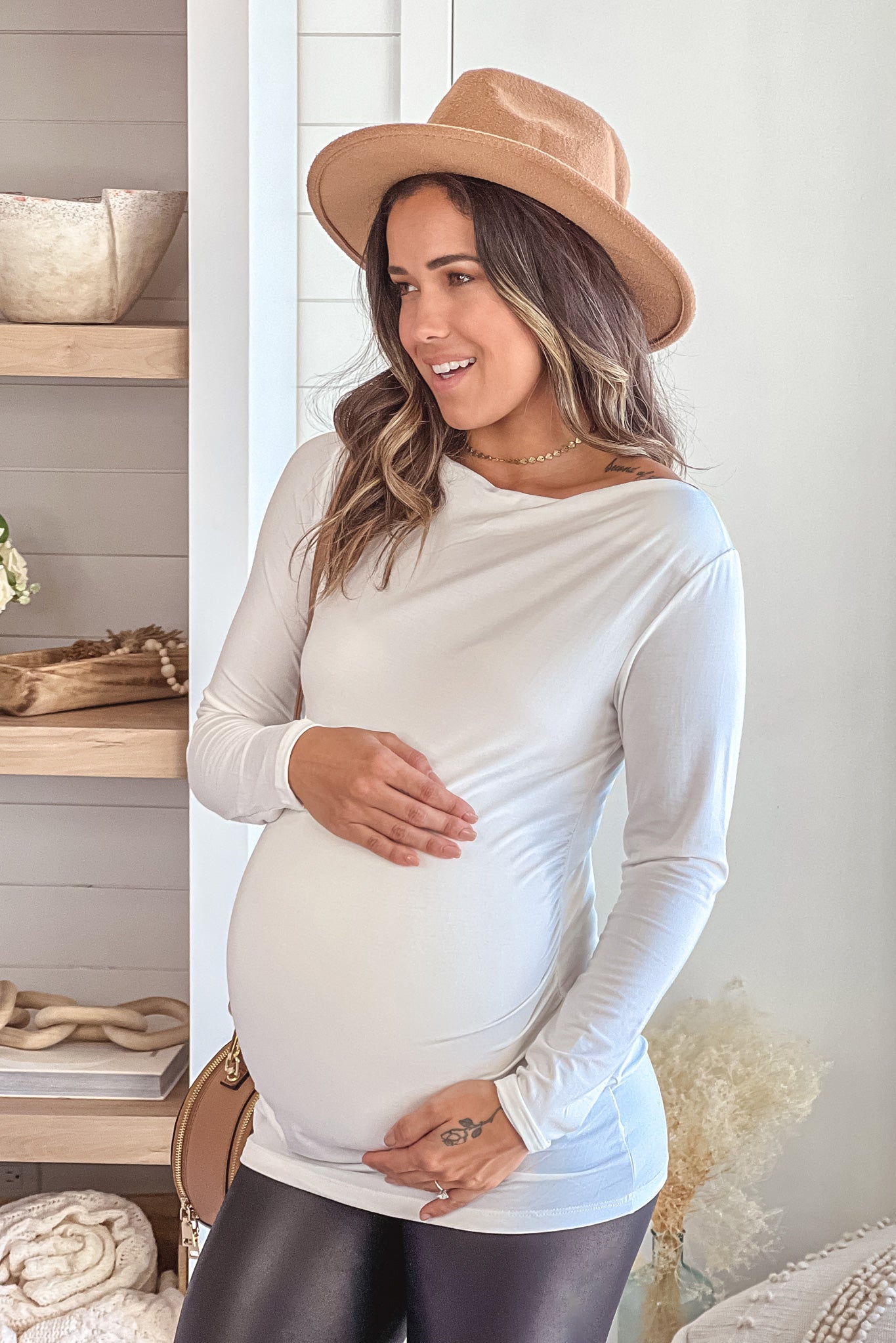 ivory ruched maternity top