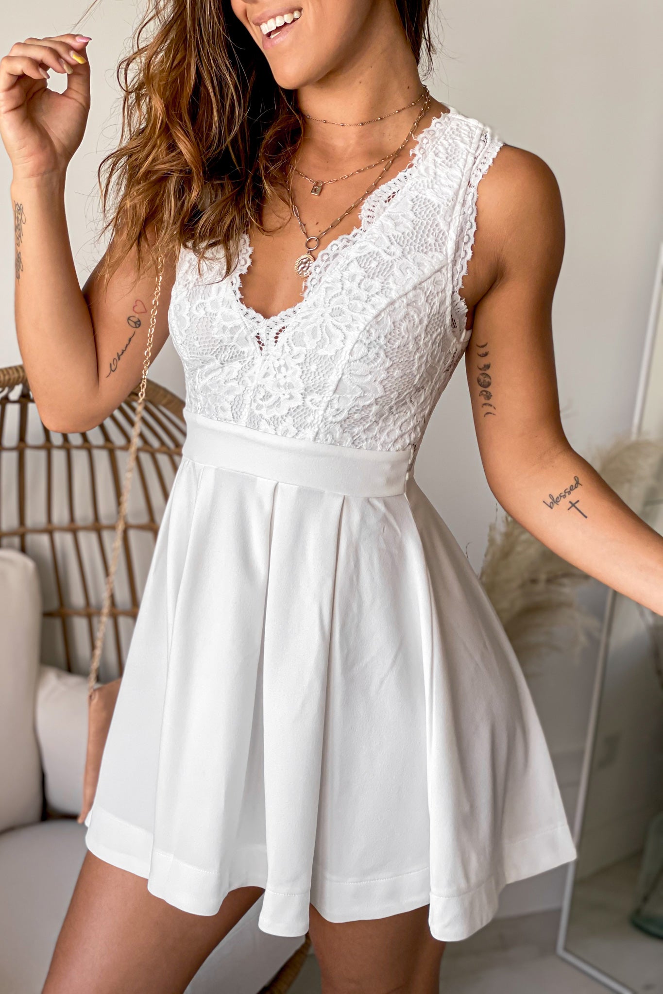ivory short dress with lace top