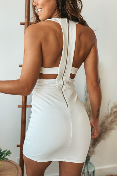 ivory short dress with strappy back