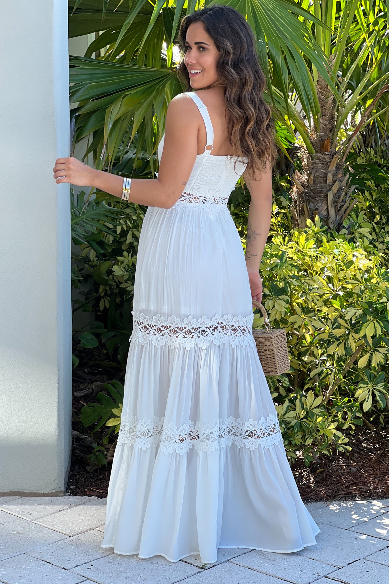 ivory smocked back maxi dress