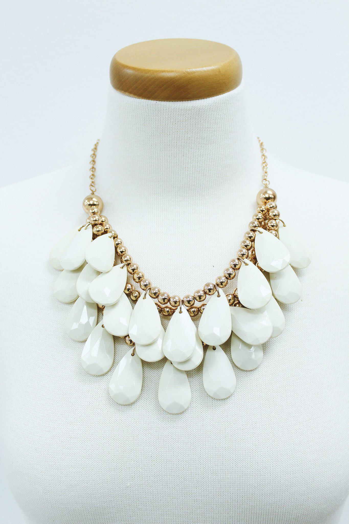 ivory and gold layered teardrop beads necklace