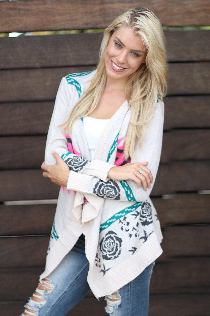 Ivory and Neon Pink Cardigan