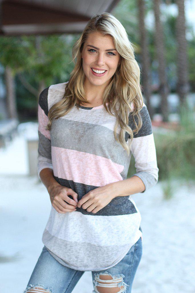 Ivory And Pink Color Block Top | 3/4 sleeves top – Saved by the Dress