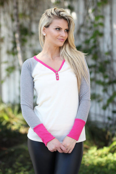 Ivory and Pink Top with Buttons
