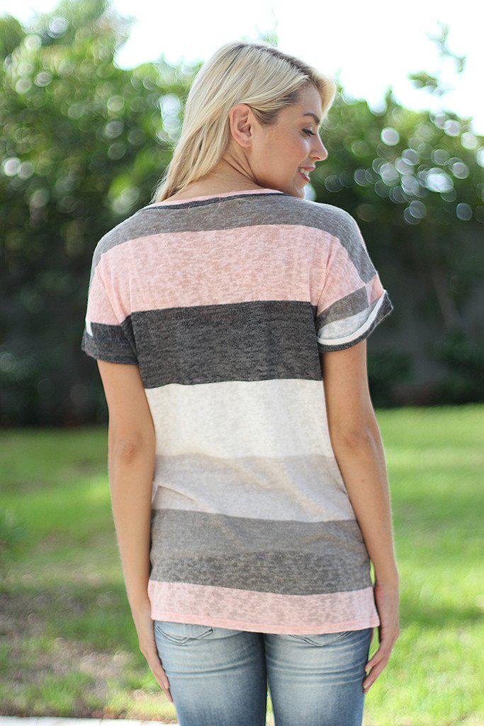 Ivory and Pink V-Neck Top