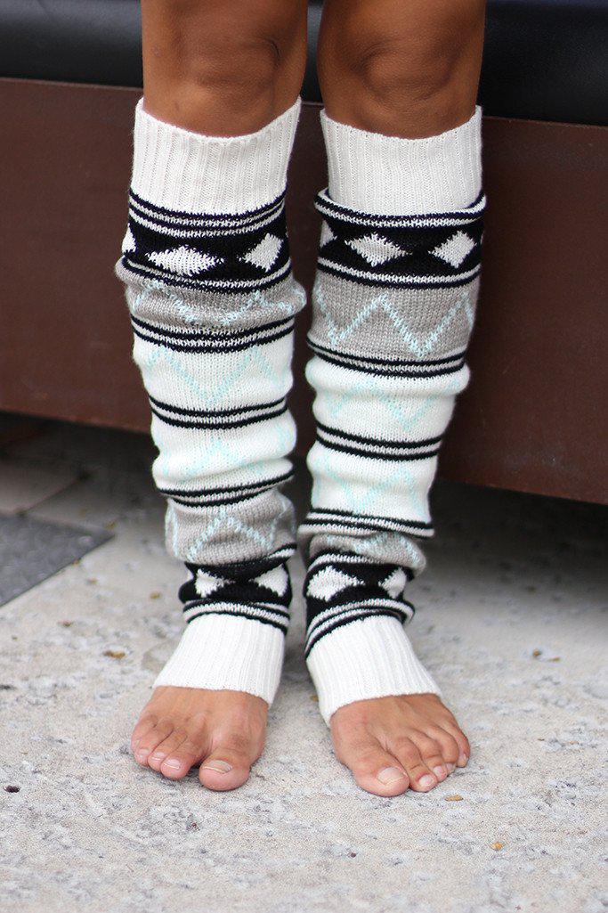 Ivory Aztec Leg Warmers | Knit leg warmers | Gray leg warmers – Saved ...