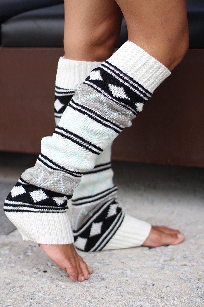 Ivory Aztec Leg Warmers | Knit leg warmers | Gray leg warmers – Saved ...