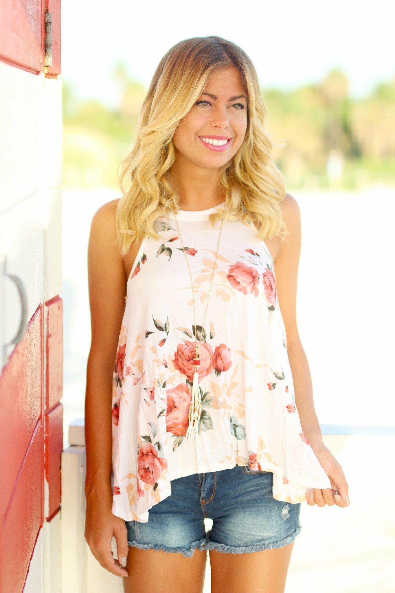 Ivory Floral Sleeveless Top