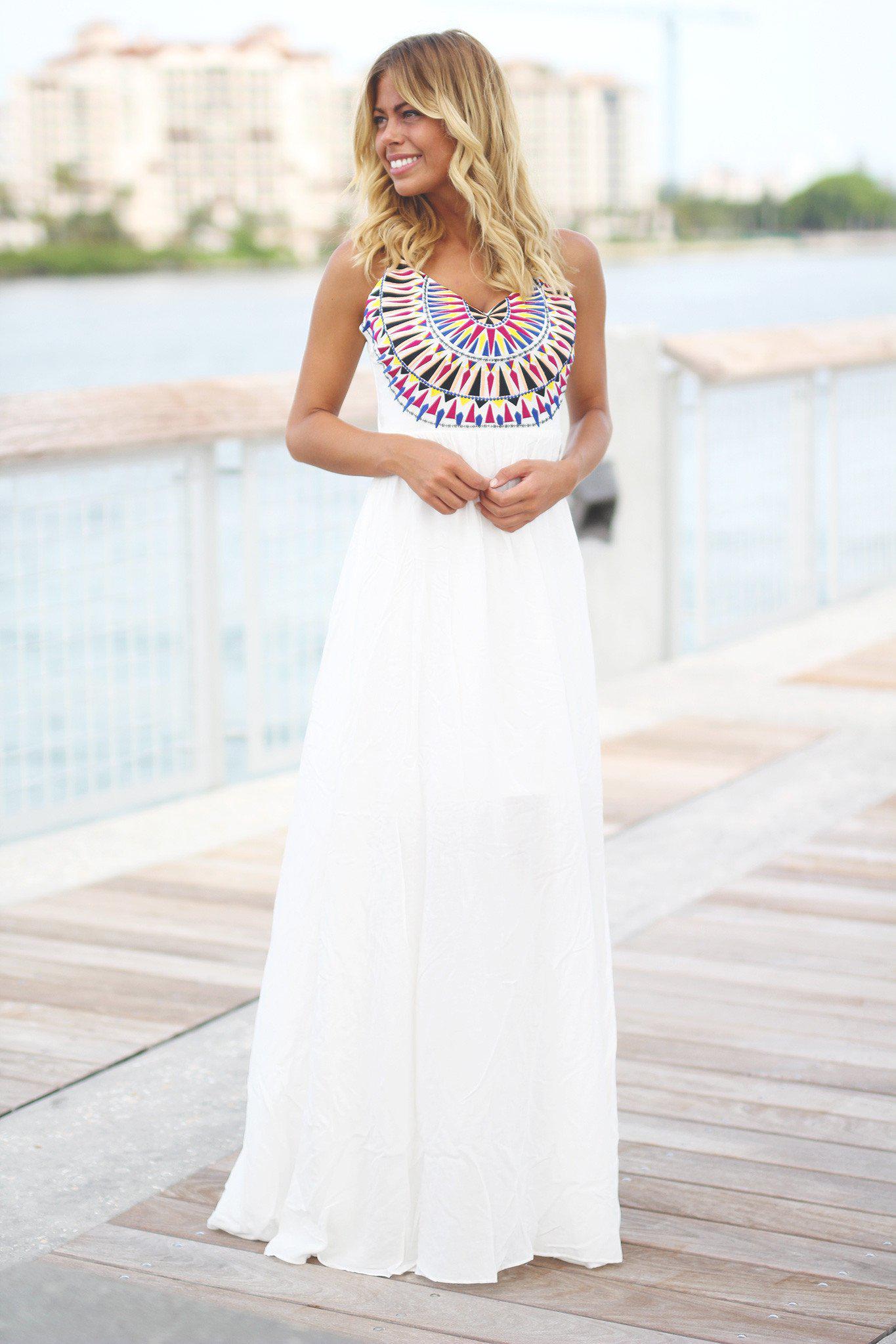Ivory Maxi Dress with Embroidered Top