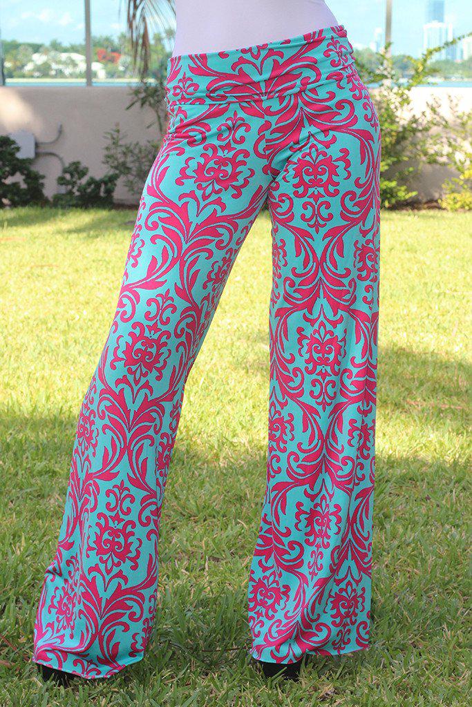 Teal and Fuchsia Printed Pants