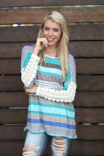 Jade Striped Top With Buttons