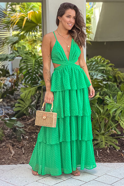 Kelly Green Ruffled Maxi Dress