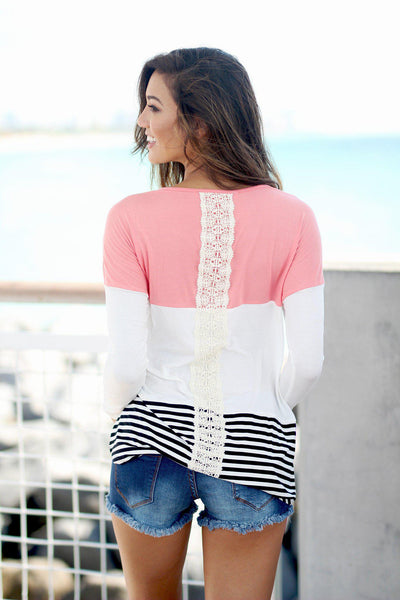 Coral and Ivory Color Block Top