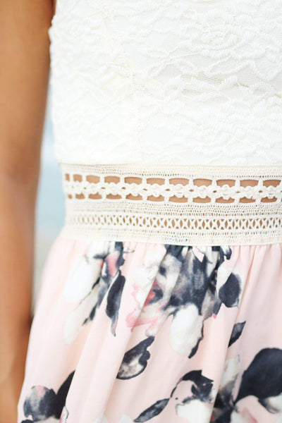 Cream Lace Floral Strapless Dress