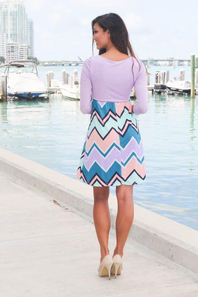 Lilac Chevron Dress with 3/4 Sleeves