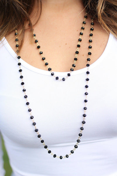 Layered Black Glass Beaded Necklace