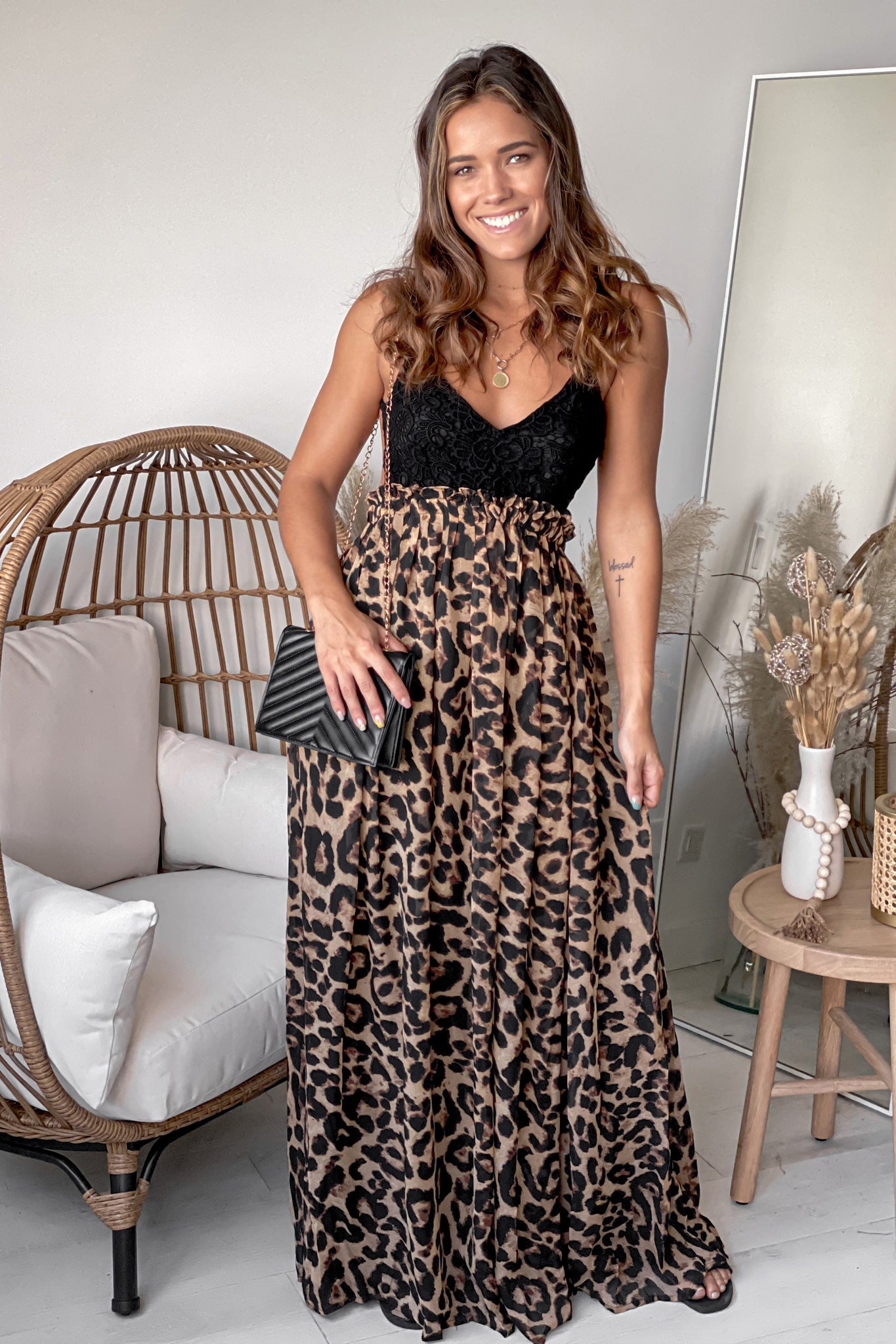 Leopard Maxi Dress With Black Crochet Top | Vacation Maxi Dress – Saved ...