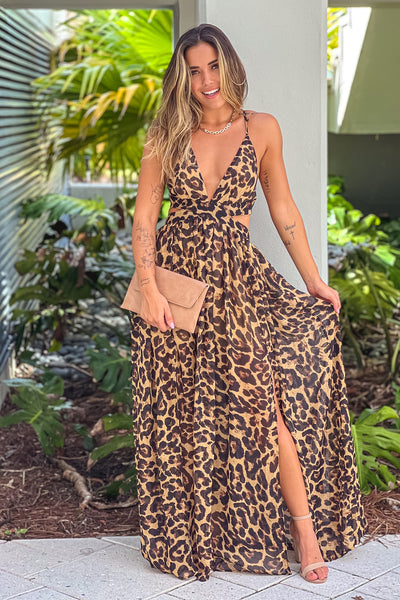 leopard maxi dress with cut out