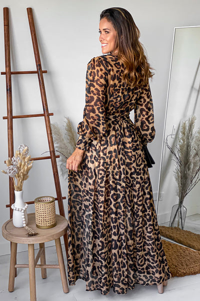 leopard maxi dress with long sleeves