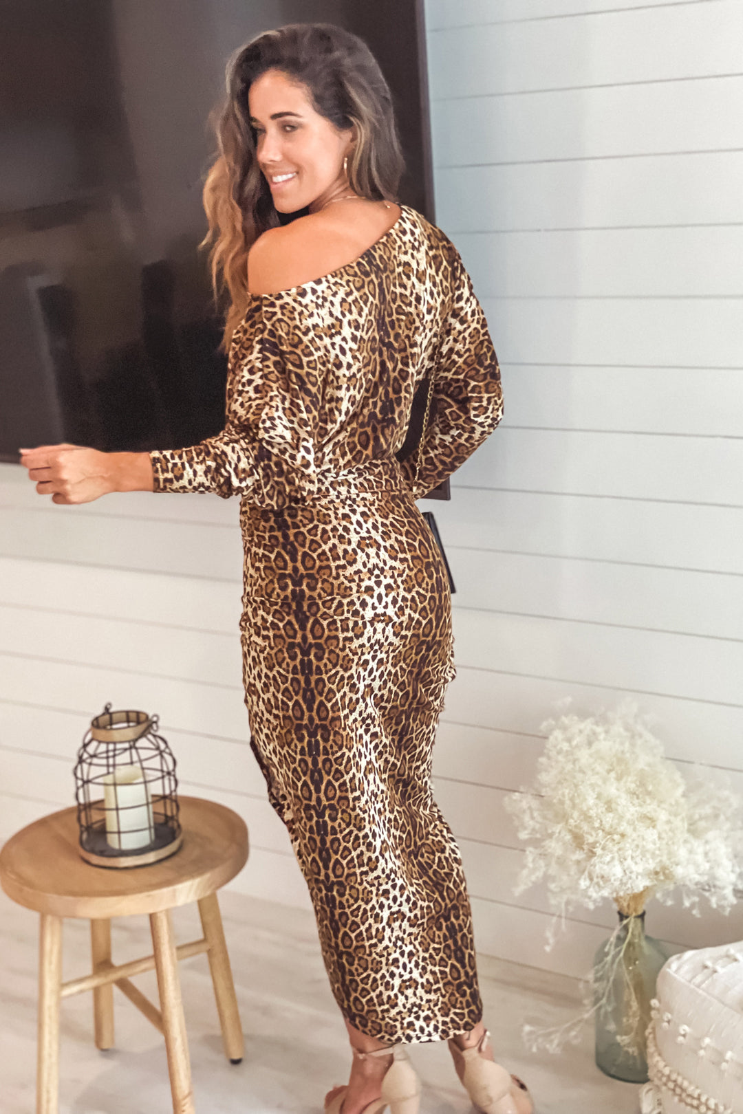 one shoulder cheetah dress PRE ORDER