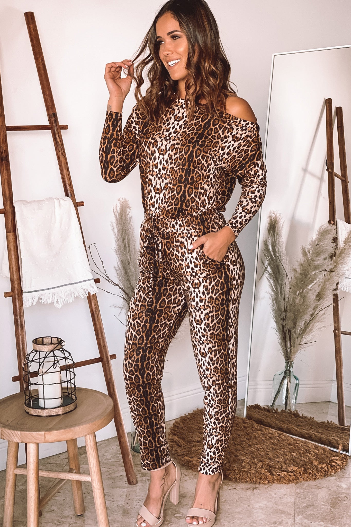 leopard print jumpsuit with pockets
