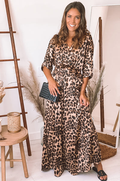 leopard wrap maxi dress