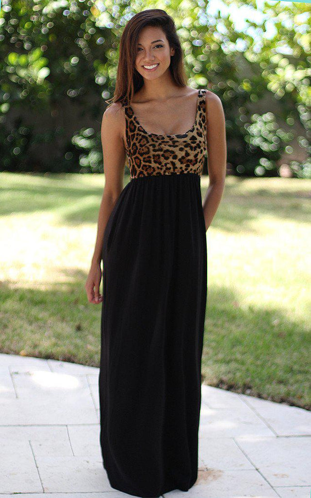 Leopard Maxi Dress With Pockets
