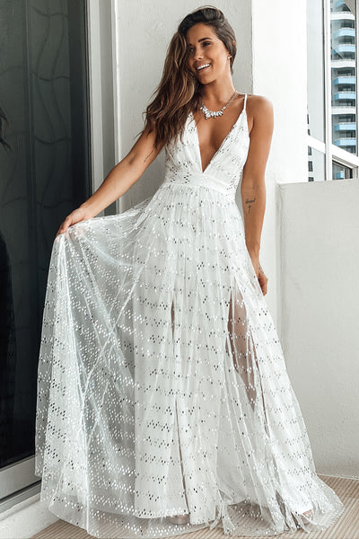Lifestyle white and silver sequin maxi dress