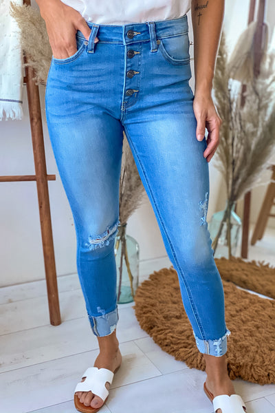 light distressed jeans with cuffs