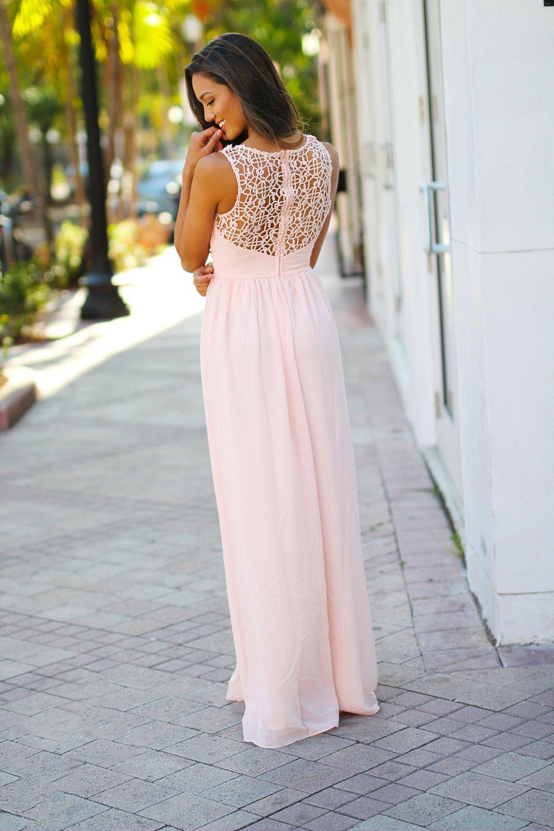 Light Pink Crochet Maxi Dress | Pink Bridesmaid Dress Saved by the Dress Light Pink Crochet Maxi Dress | Pink Bridesmaid Dress Saved by the Dress