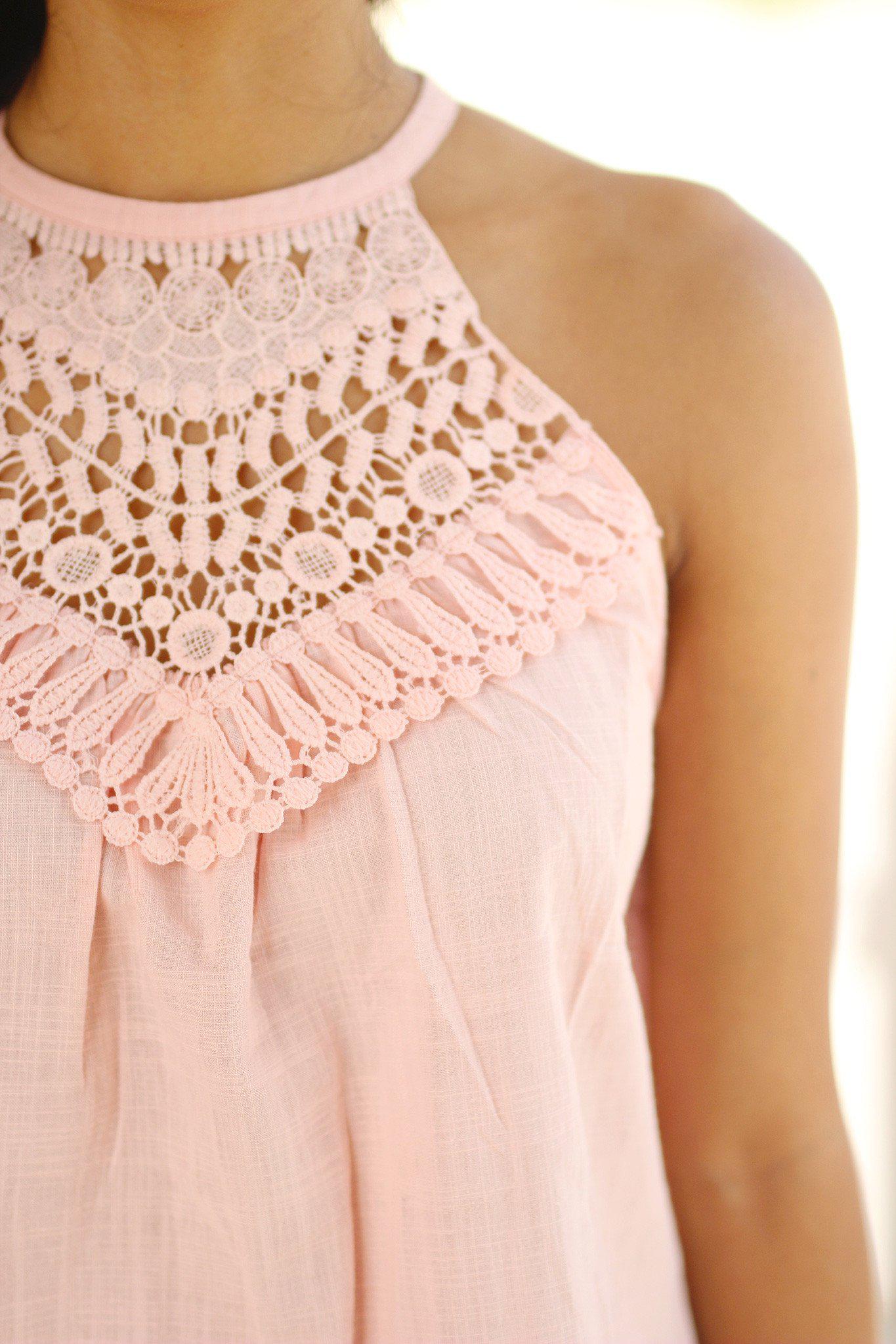 Pink Top with Crochet Detail