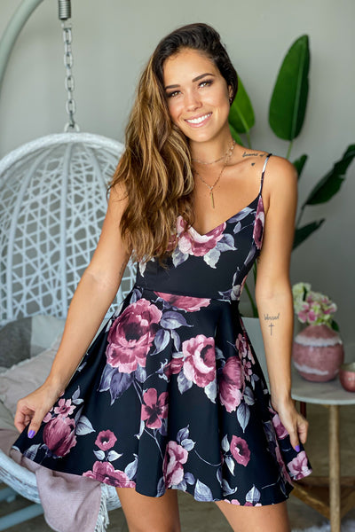 little back dress with floral print
