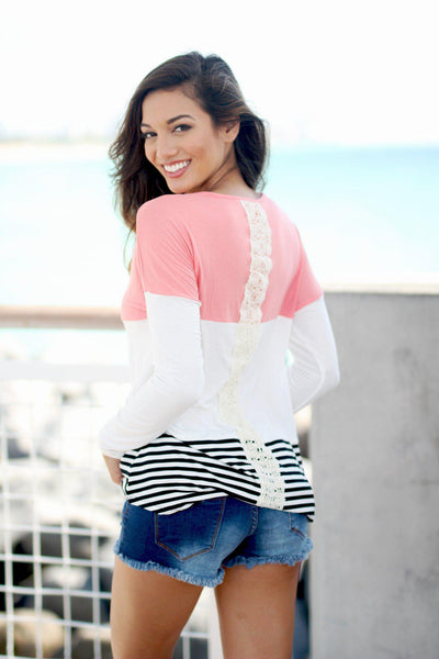 Coral and Ivory Color Block Top