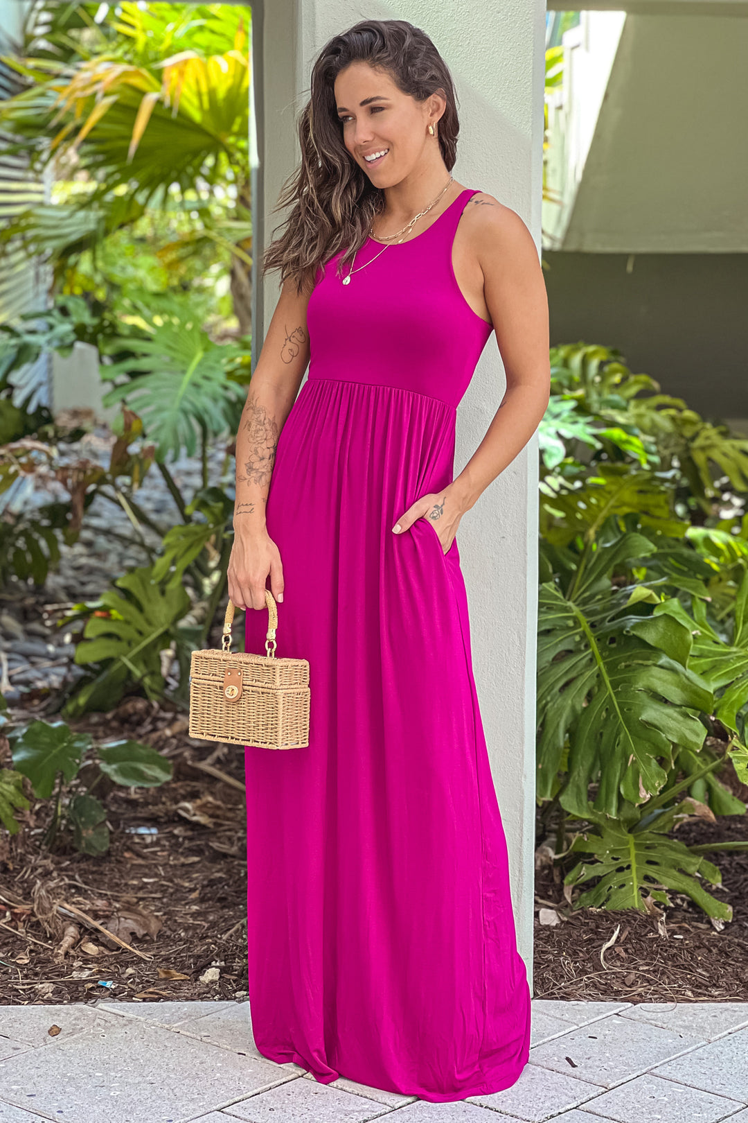 Magenta Maxi Dress with Pockets